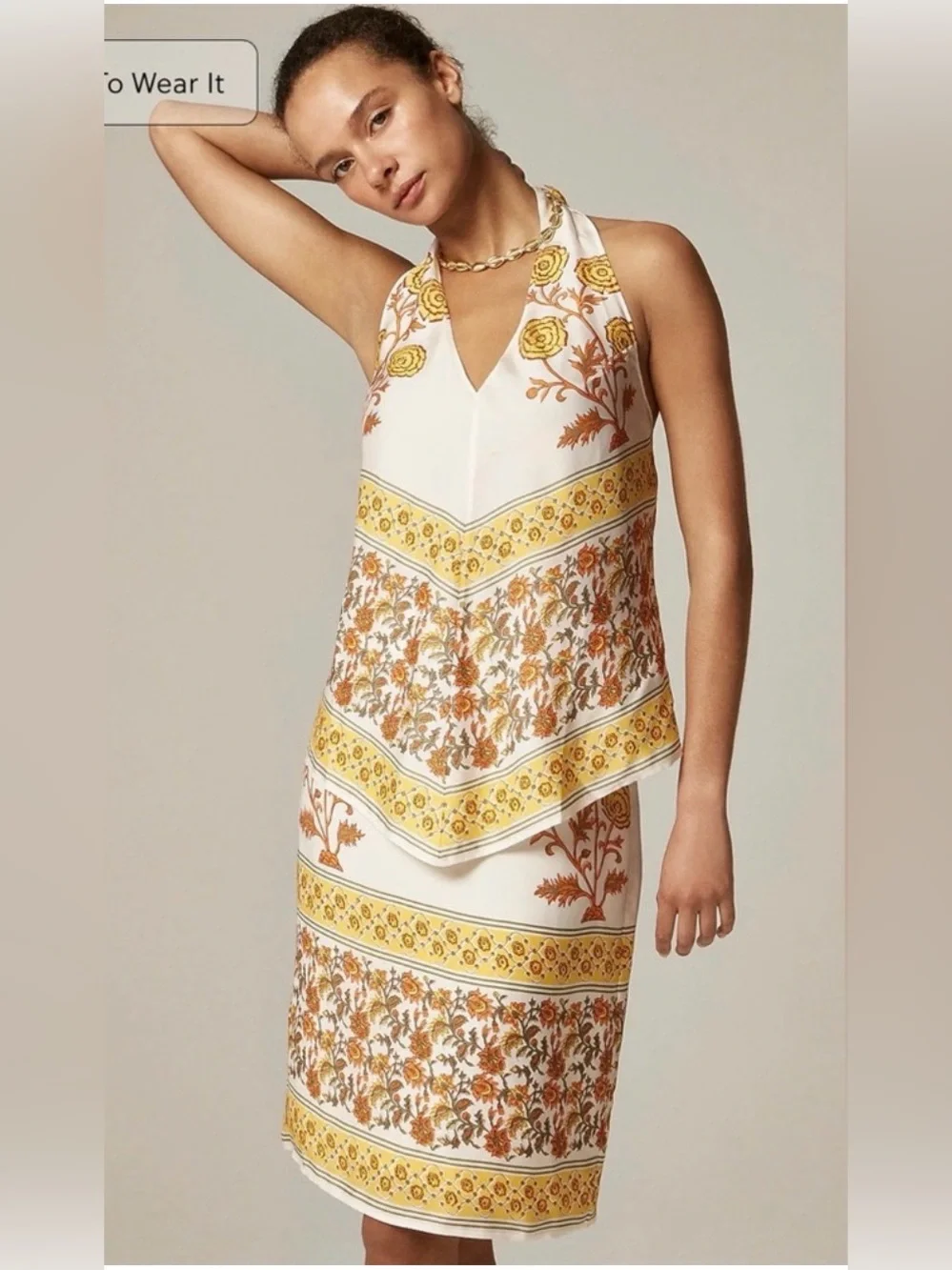J.Crew Open-back halter top in sunset rose block print